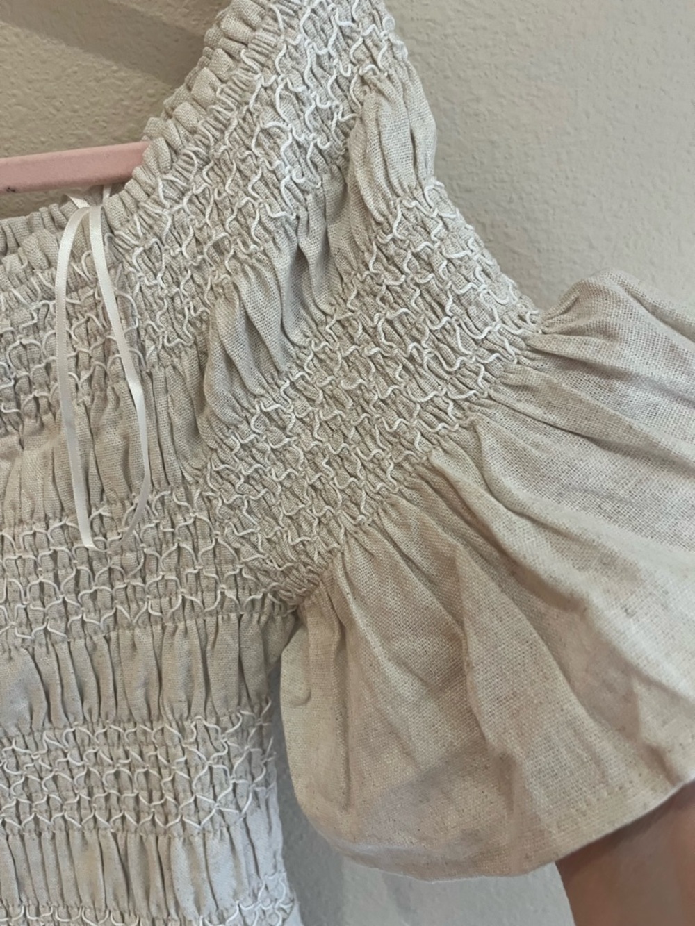 L*February Oatmeal Smocked Off-Shoulder Dress - Picture 3 of 7